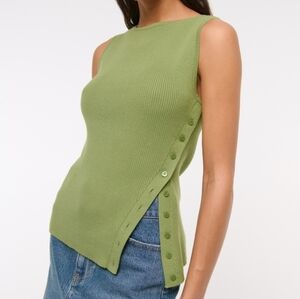 Abercrombie & Fitch Asymmetrical Button Sweater Tank Olive